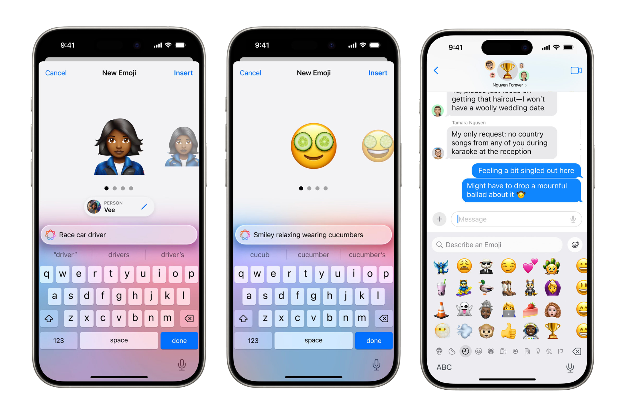 Screenshots of the Genmoji feature on an iPhone's screen.