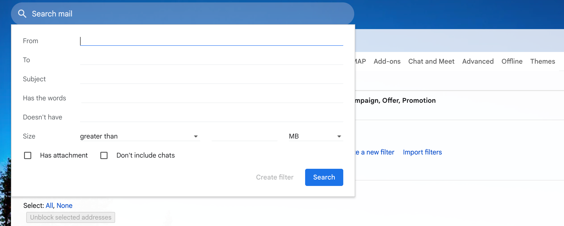 Creating a filter in Gmail.