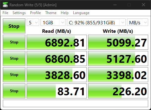 CrystalDiskMark benchmark results.