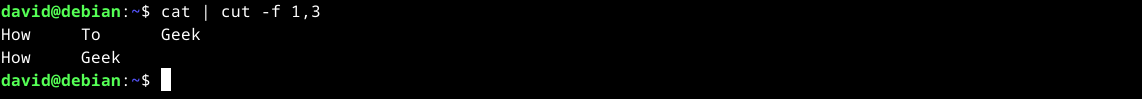 Cut command selecting "How" and "Geek" from "How To Geek" separated by tabs.