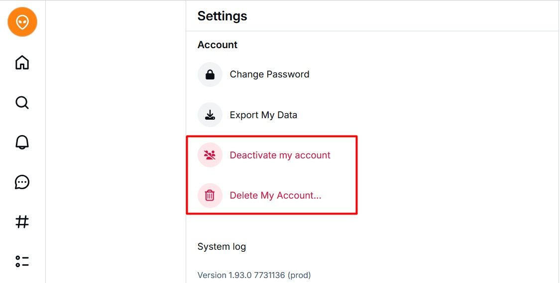 Deactivate and Delete option in Bluesky.