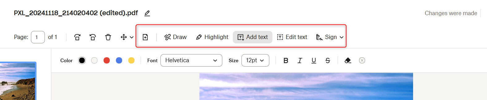 Additional options to draw, highlight, add text, edit text, and sign on images when editing on Dropbox web.