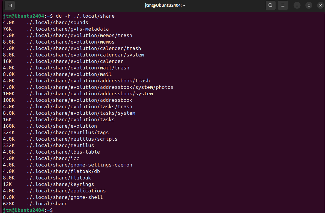 du disk usage showing directory tree at Ubuntu terminal command line prompt.