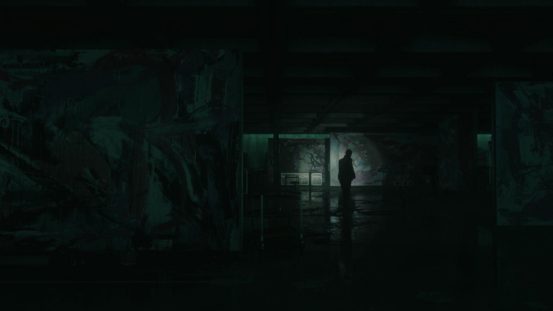 A promotional screenshot from the Alan Wake 2 Lake House Expansion.