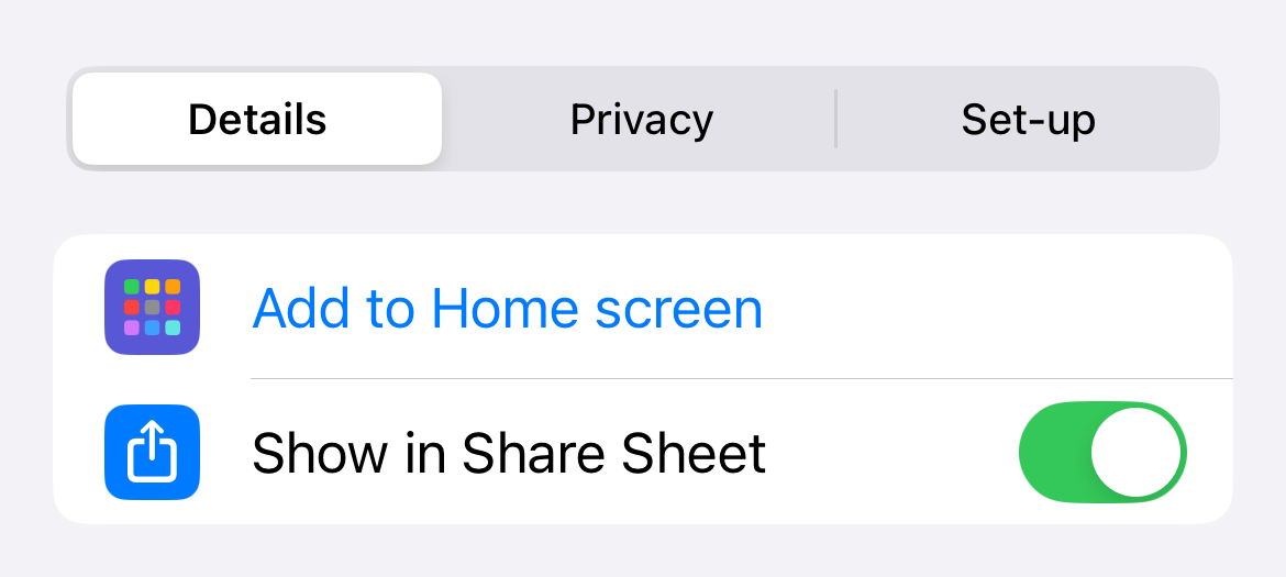 Enabling share sheet input in a new Shortcuts workflow.