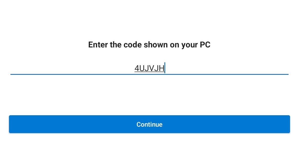 Entering code in the Link to Windows app on Android.