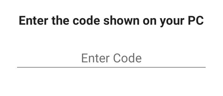 Entering the code in 'Link To Window' app on Android for connection.