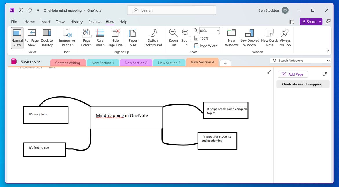 An example of a Microsoft OneNote mind map.