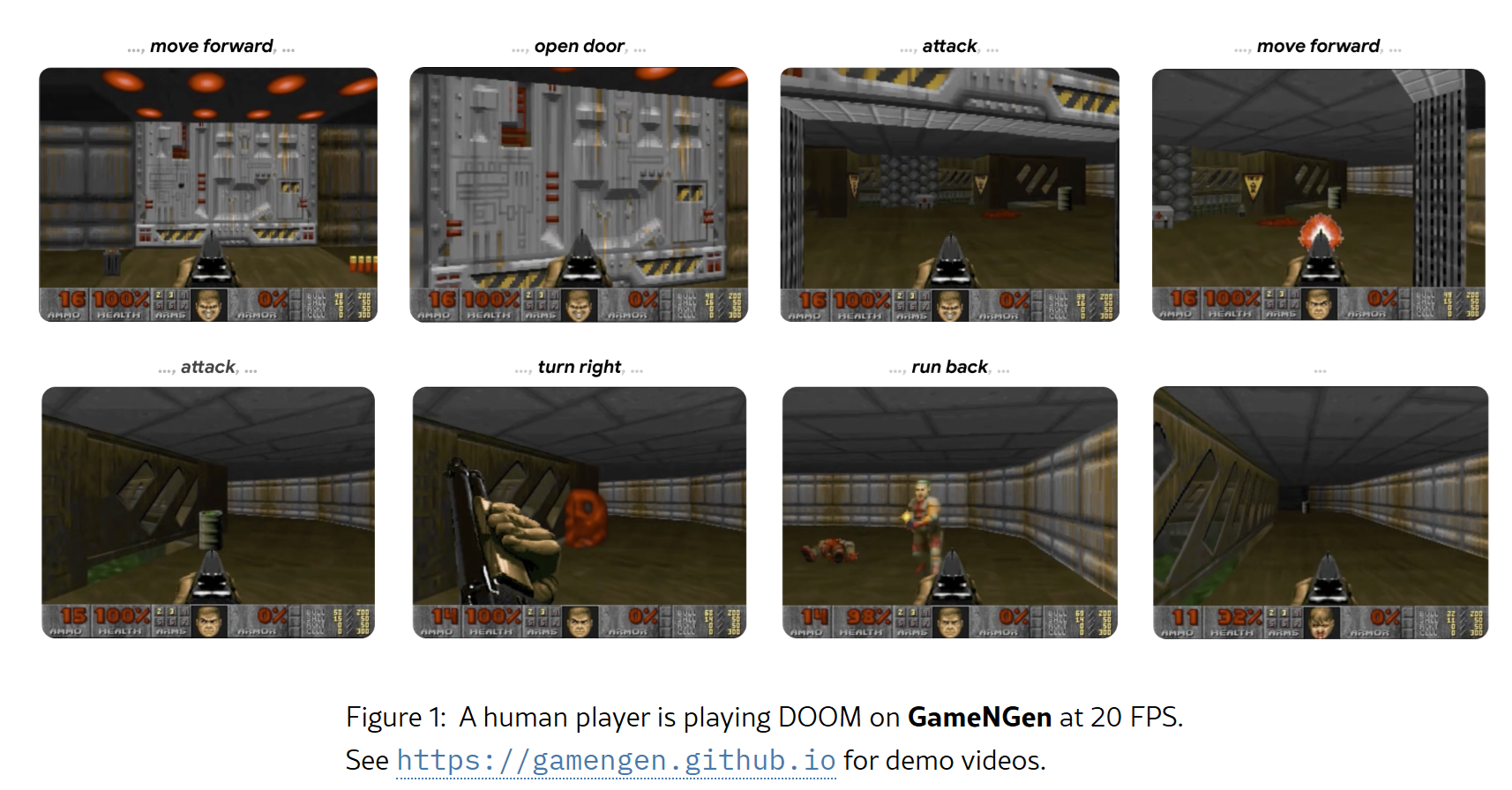 Examples of Game Ngen running an AI-generated version of DOOM.