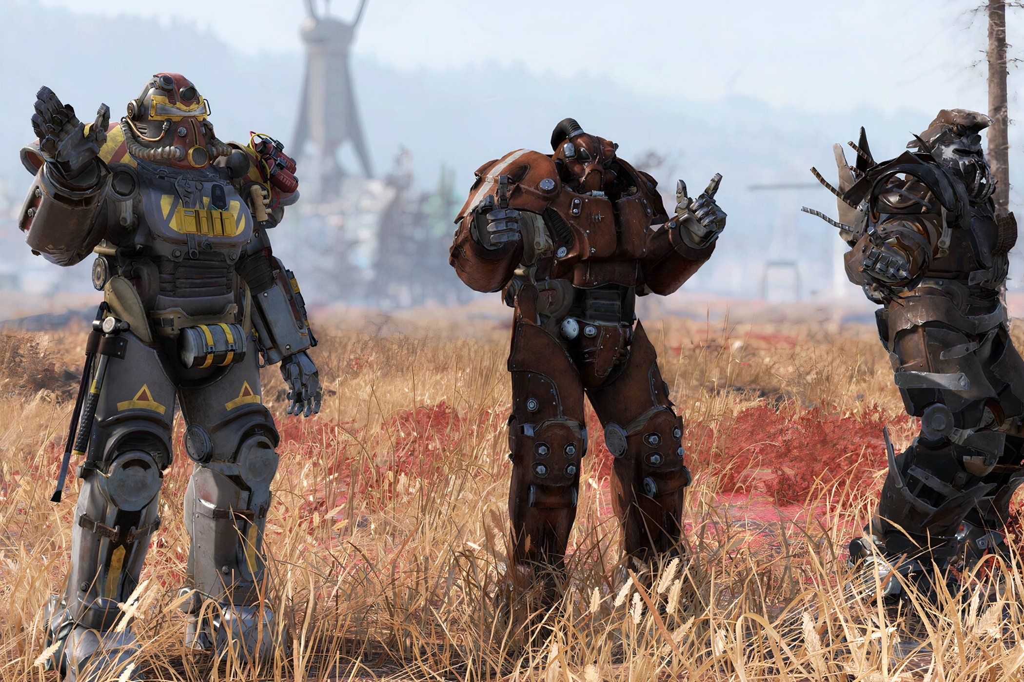 Fallout 76 players with Power Armor standing next to each other.