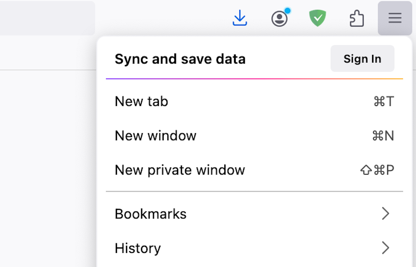 Picking History from a FIrefox drop-down menu.