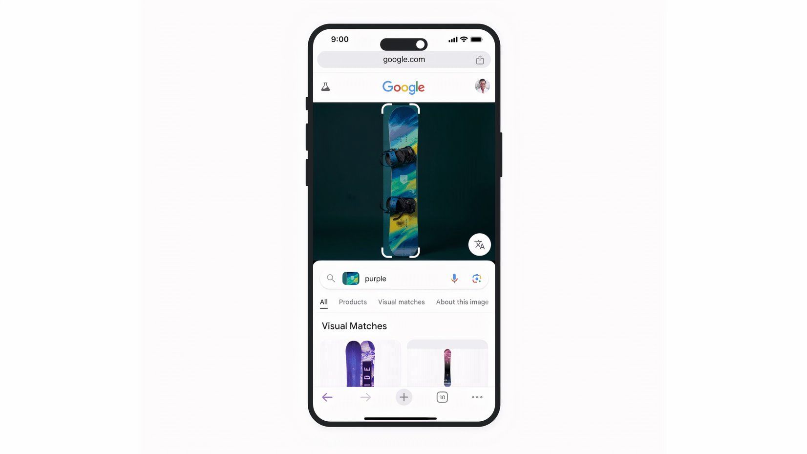 Google Chrome for iPhone displaying visual search results in Lens for earbuds, modified with a 