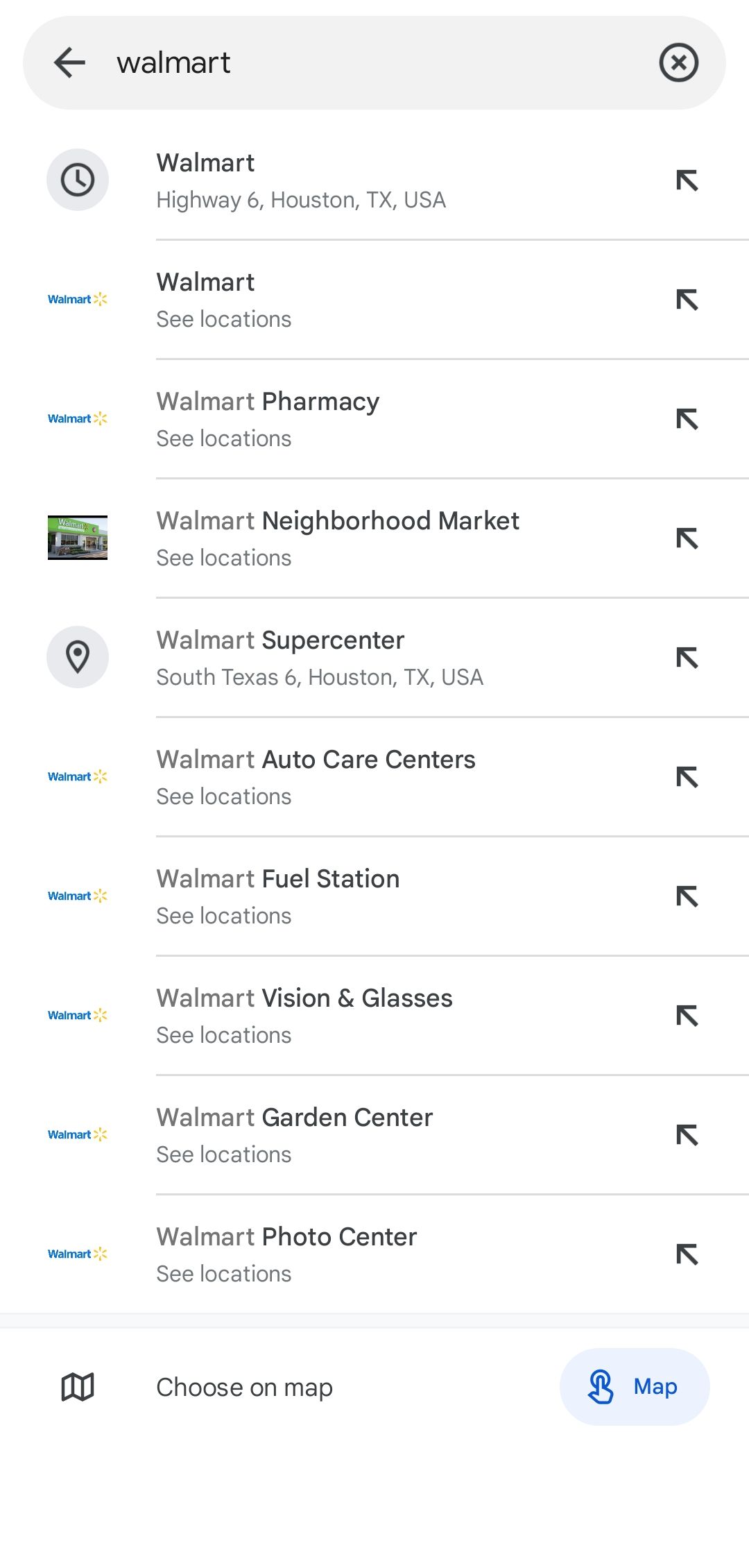 Google Maps search destination list