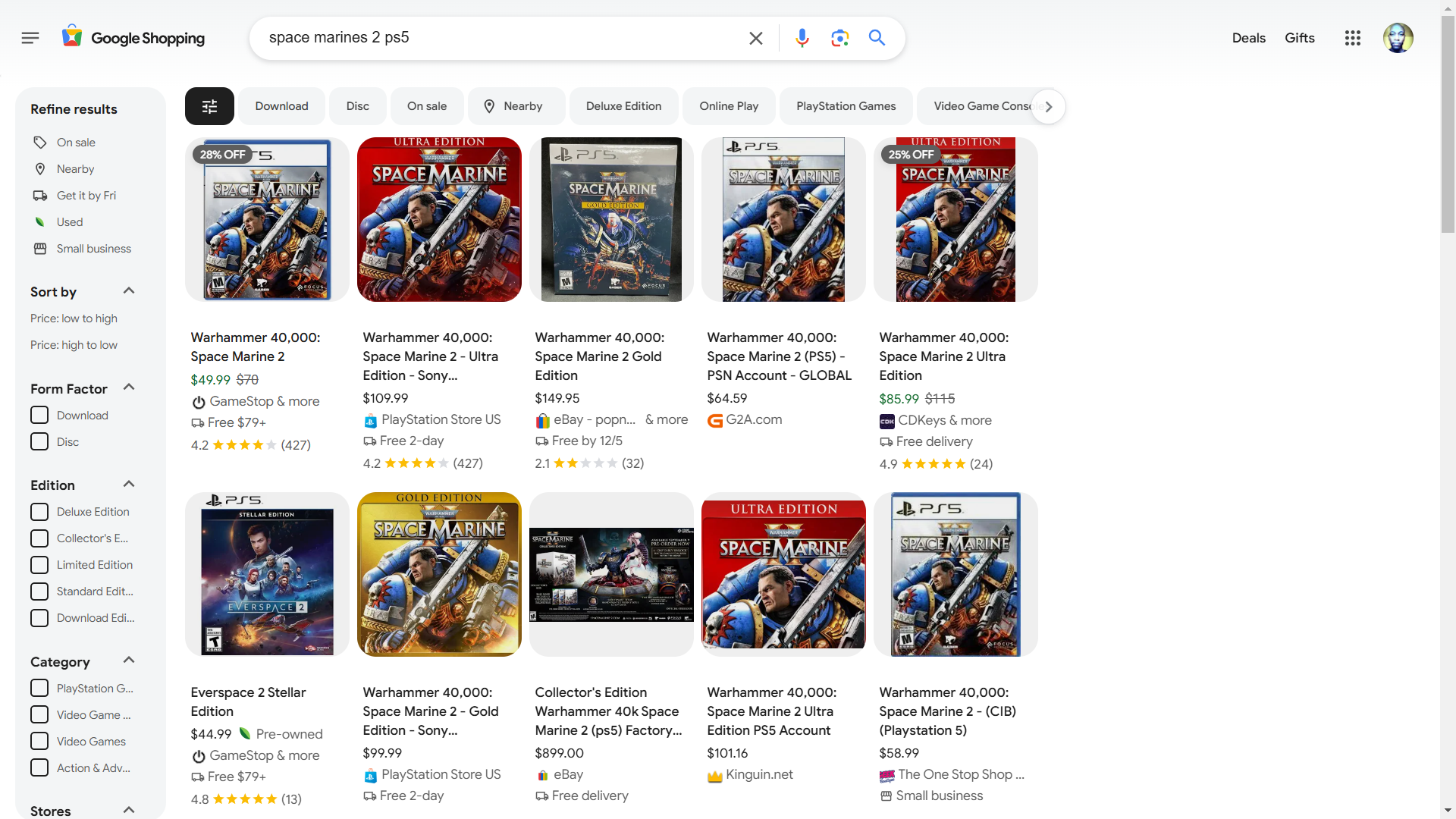 Pricing comparison on Google Shopping.