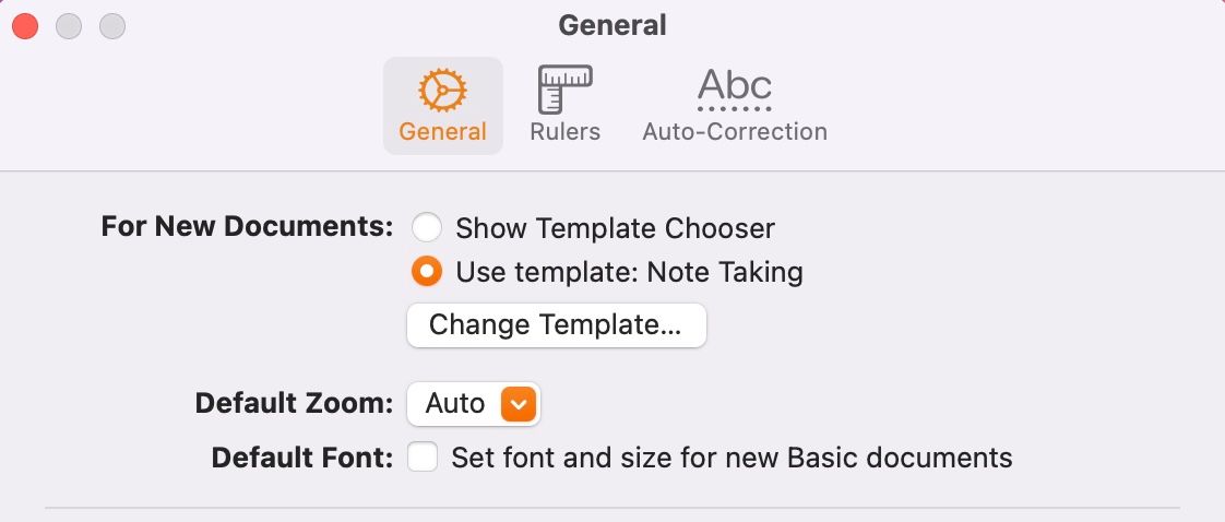 Apple Pages General tab.