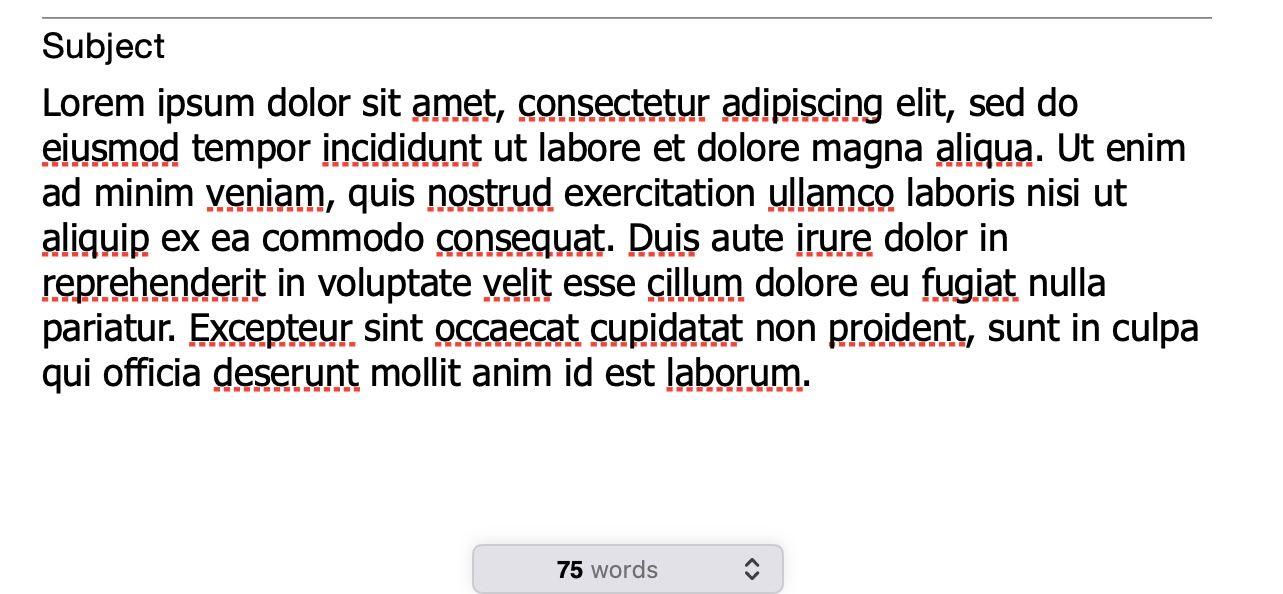 Apple Pages displaying word count for a document.