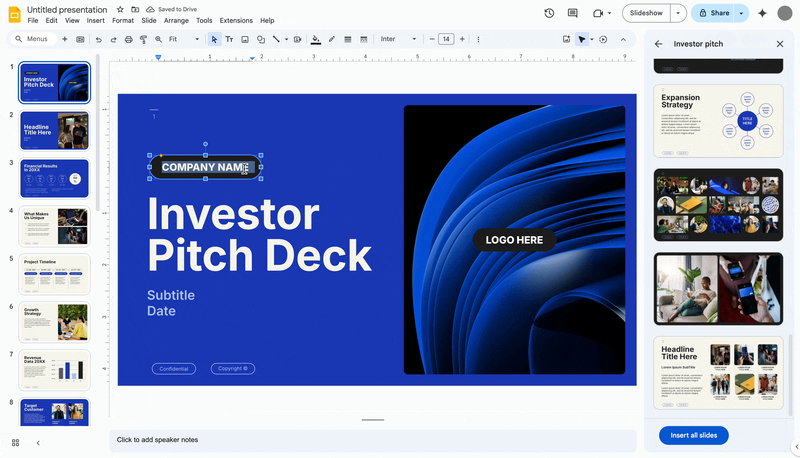 A new template in Google Slides for investor pitches.