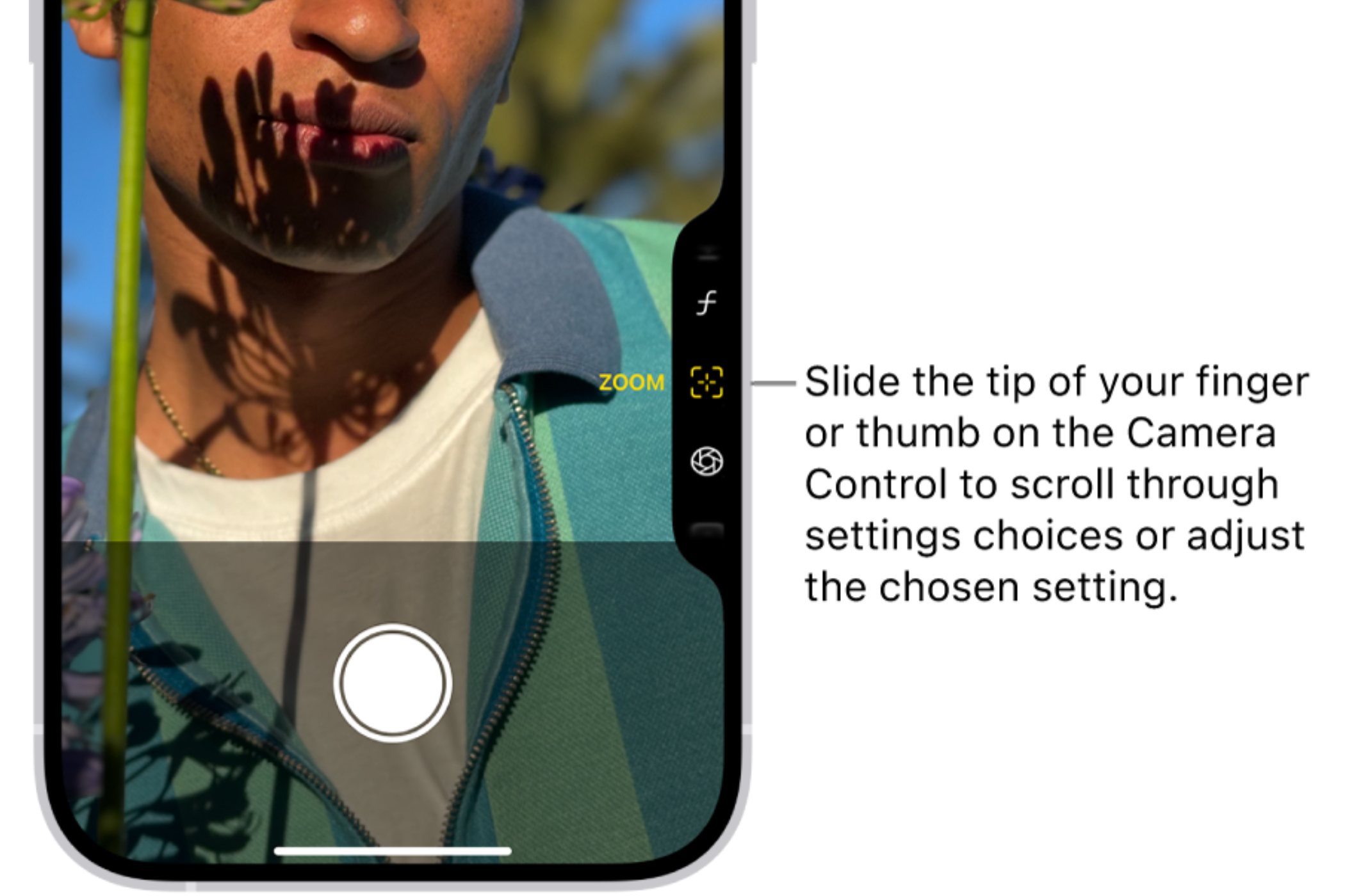 Image describing how to use the slide gesture of the Camera Control on iPhone 16.