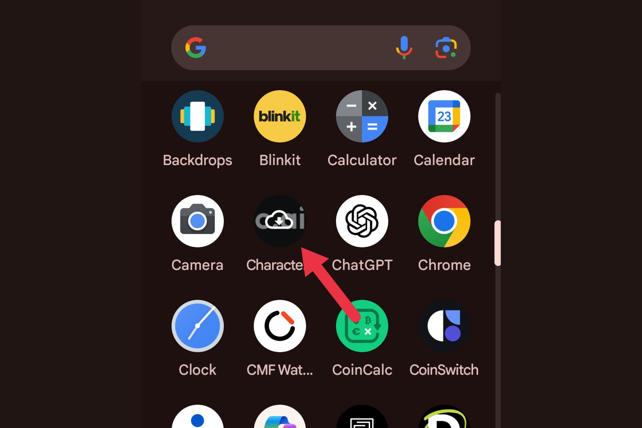 How an archived app looks in the app drawer