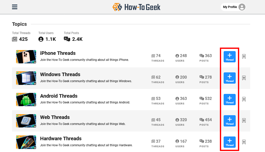 How-To Geek's Thread homepage.