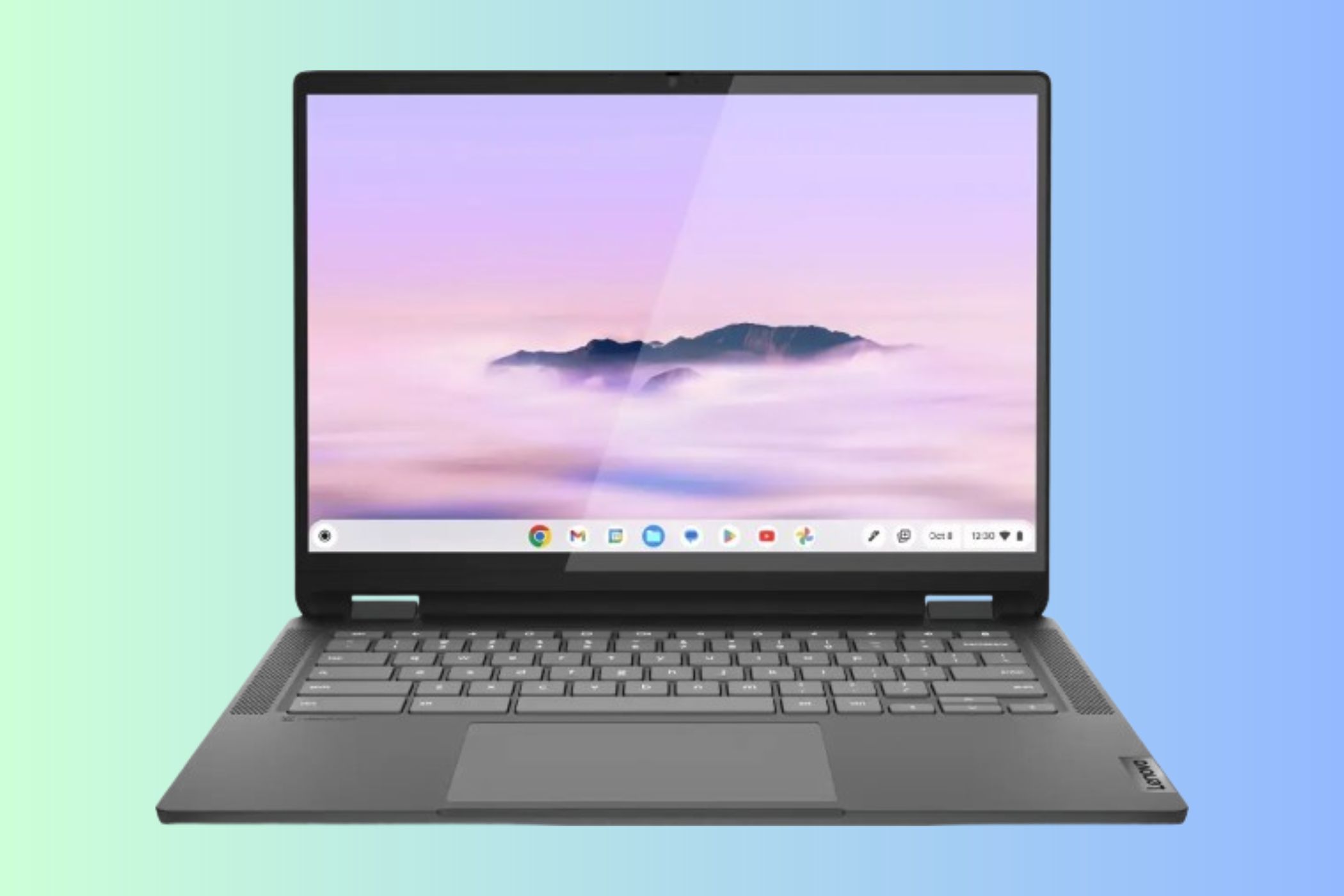 Lenovo Flex 5i Chromebook Plus on gradient background