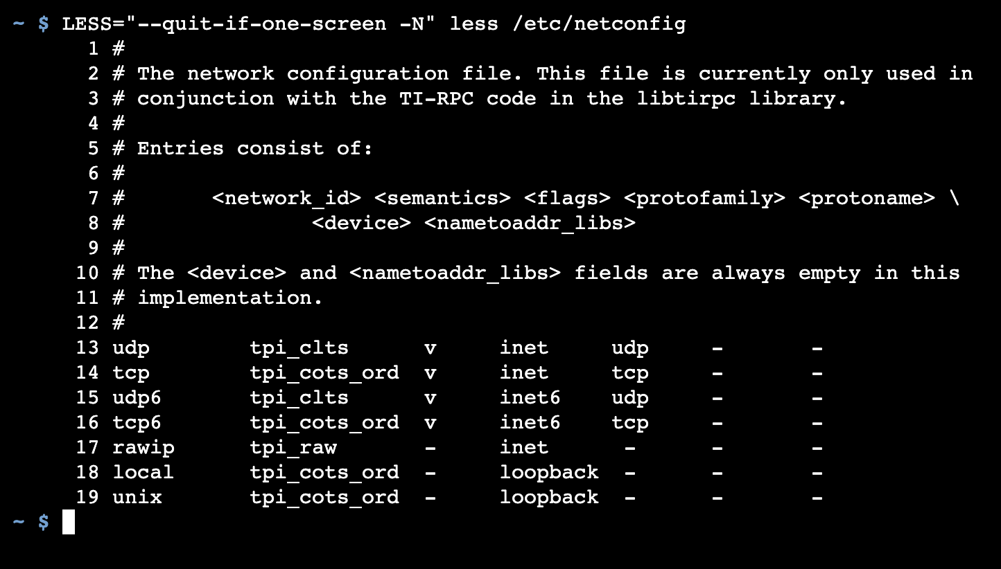 Passing options to the less command via an environment variable.