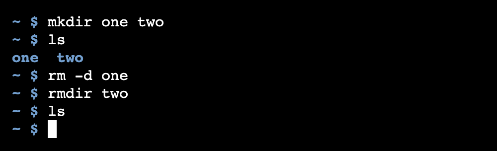 The Linux rm command used with the -d option to remove a directory.