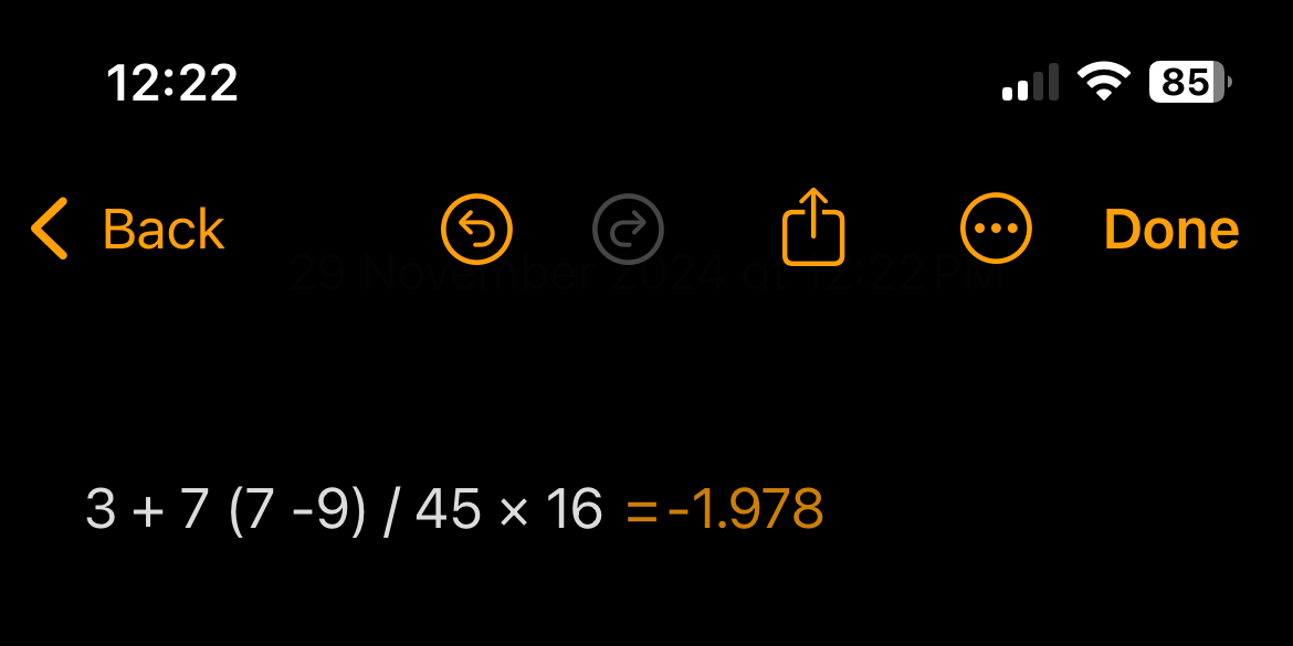 A Math Notes expression on iPhone.