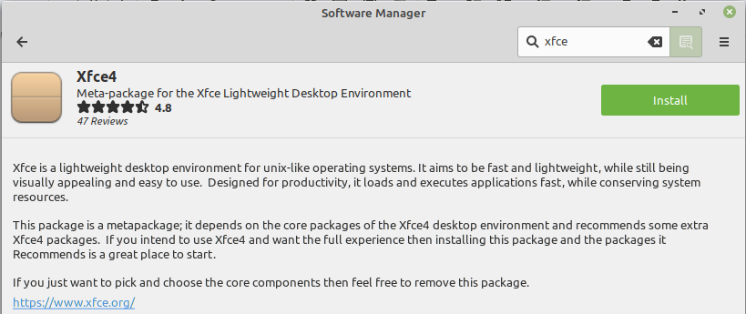 A picture of installing Xfce in Mint.