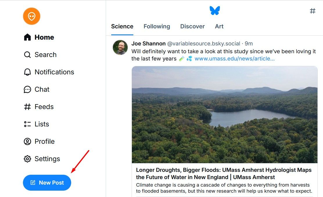 New Post option in Bluesky.