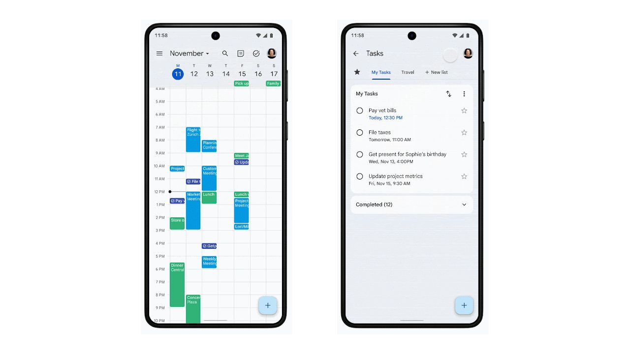 Using Google Tasks inside the Calendar app.