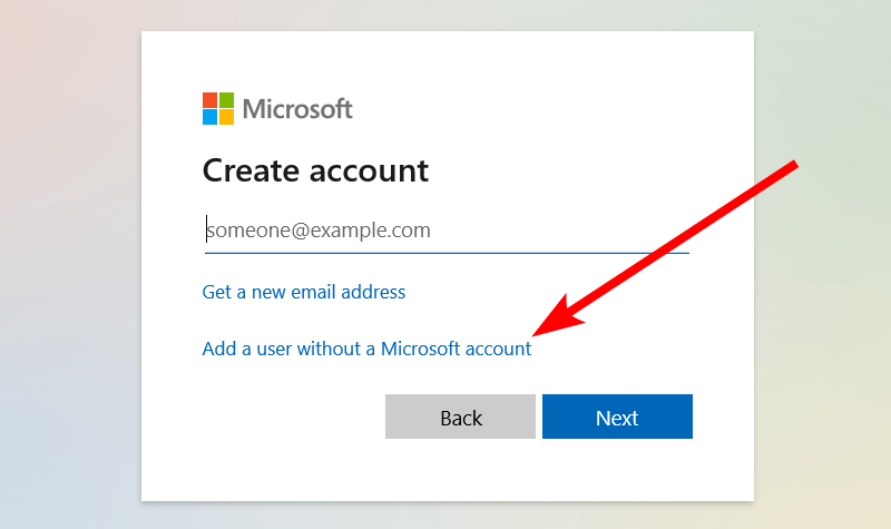 Adding a user without a Microsoft account on Windows 11.