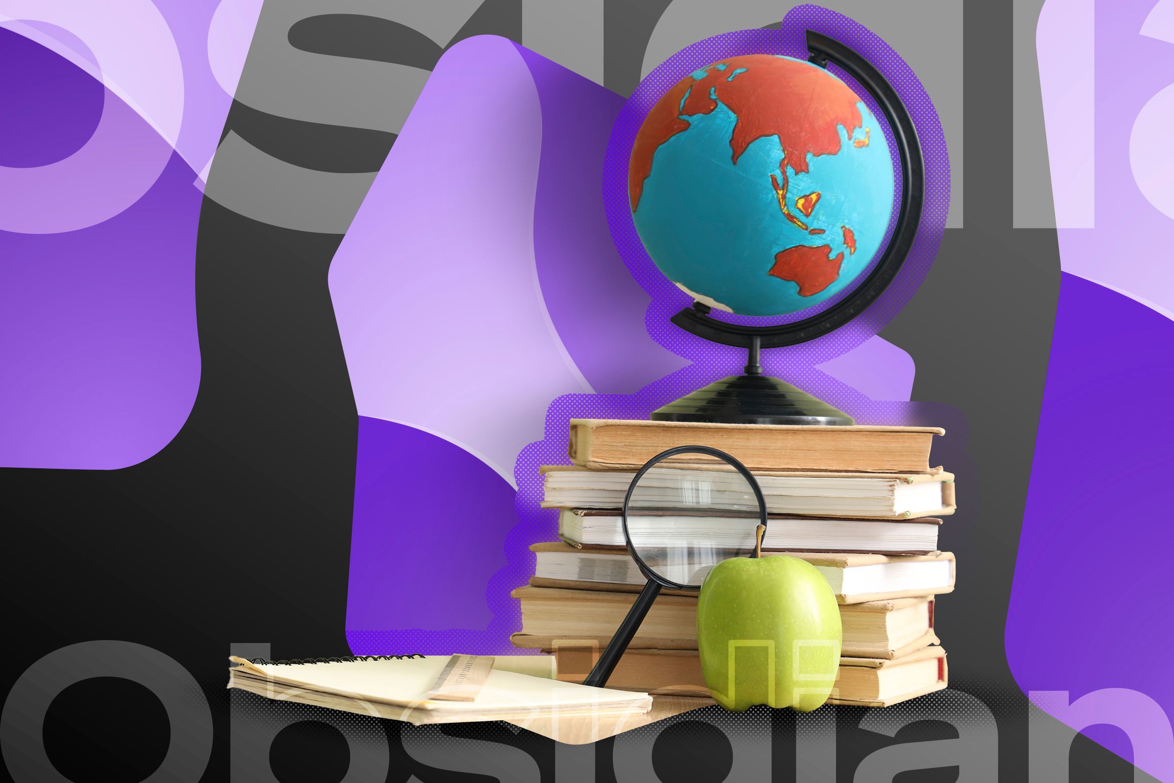 Obsidian logo with a globe, a magnifying glass, and some books inside.