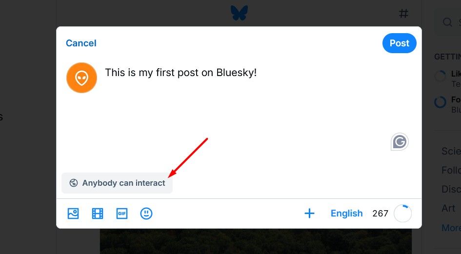 Post Interaction button in Bluesky.