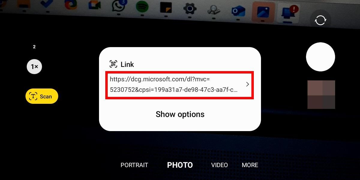 QR code link in the Camera app on Android.