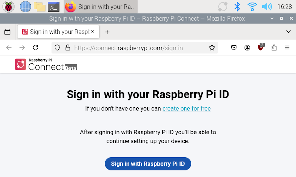 The Raspberry Pi ID sign in screen.