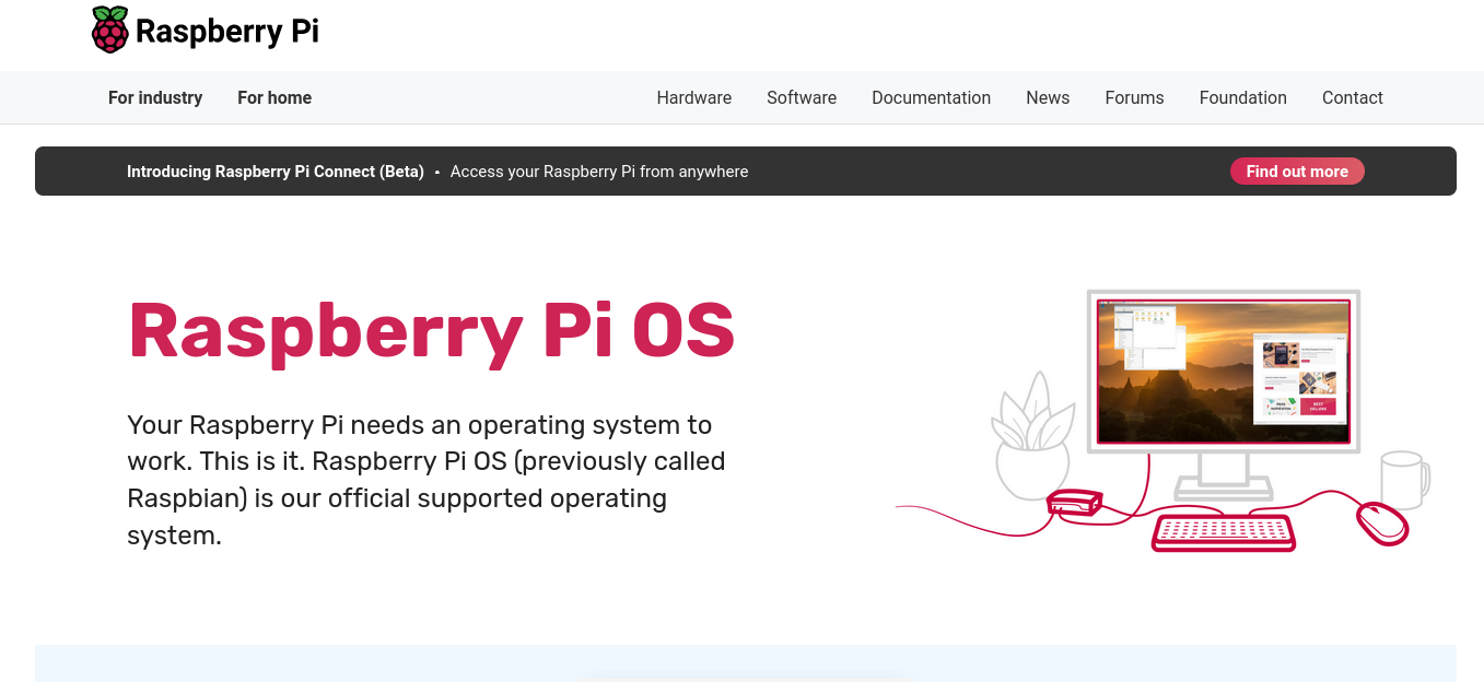 Raspberry Pi OS page on the official website.