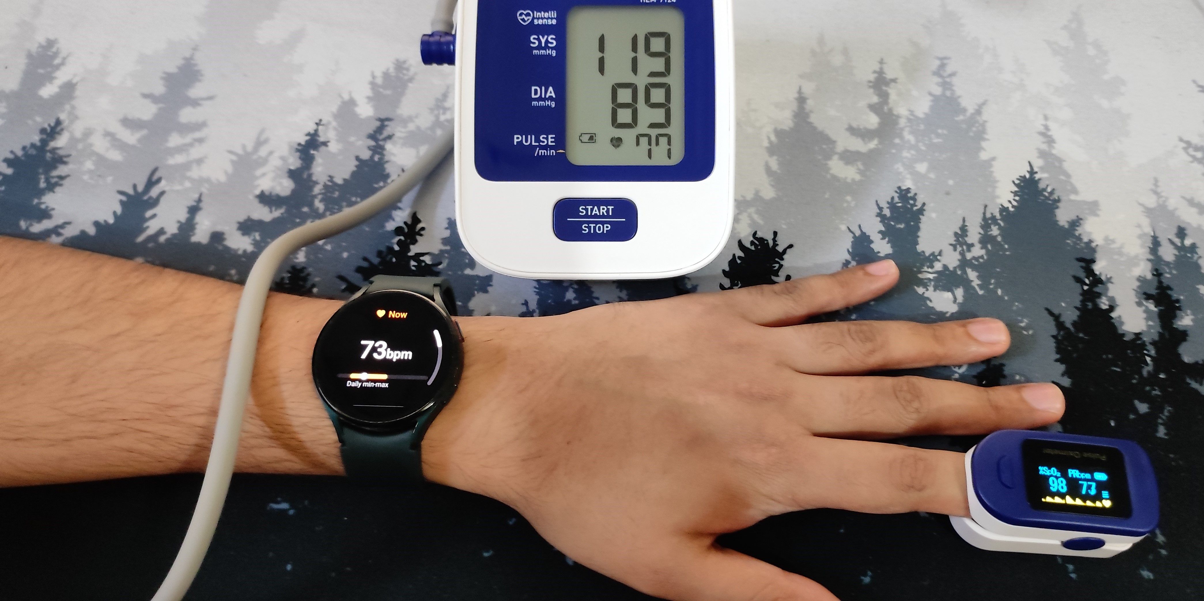 Resting Heart Rate on Galaxy Watch 4, Pulse Oximeter, and Blood Pressure Monitor