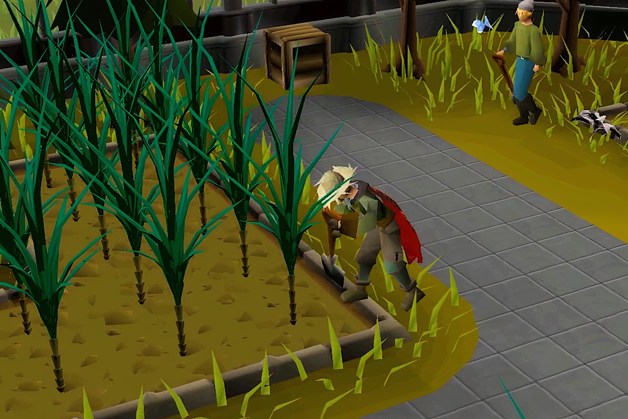 A RuneScape player farming in the tall grass.