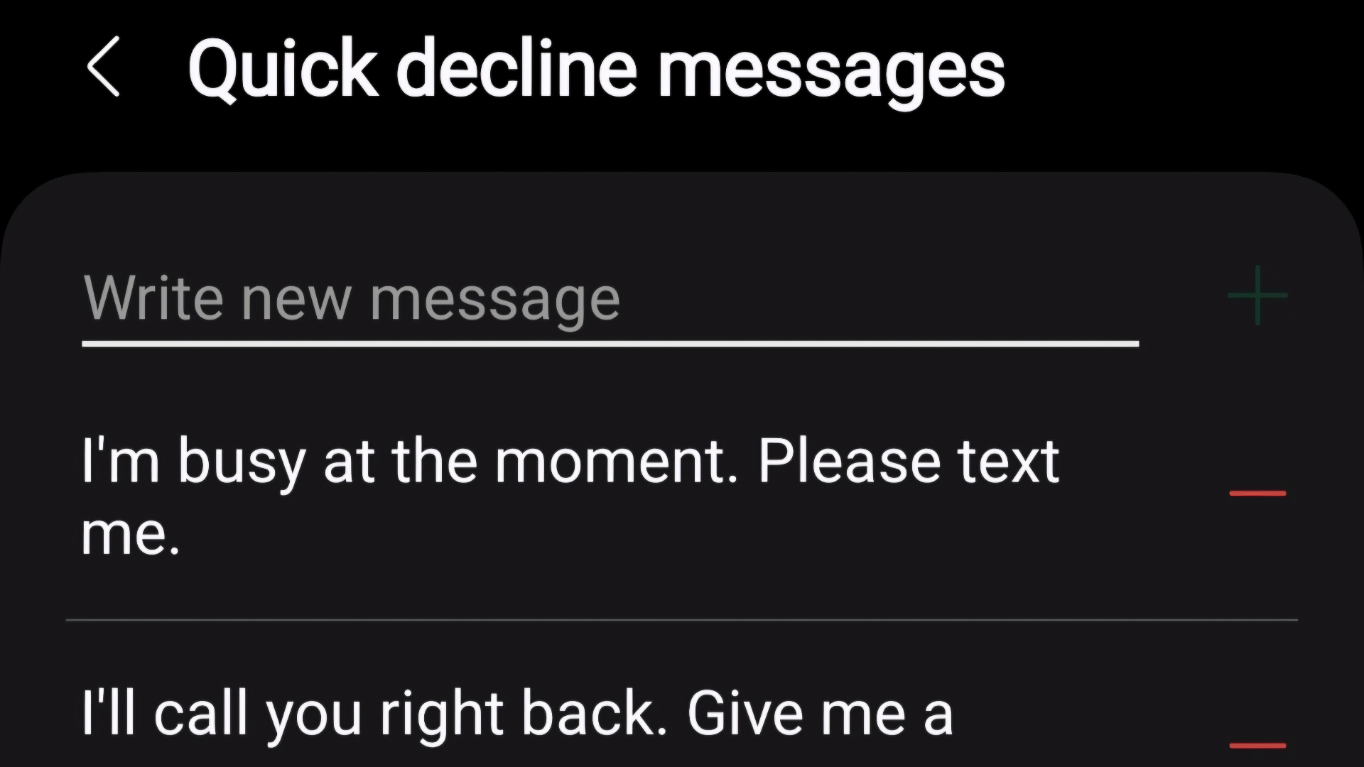 Samsung quick decline call with a text message