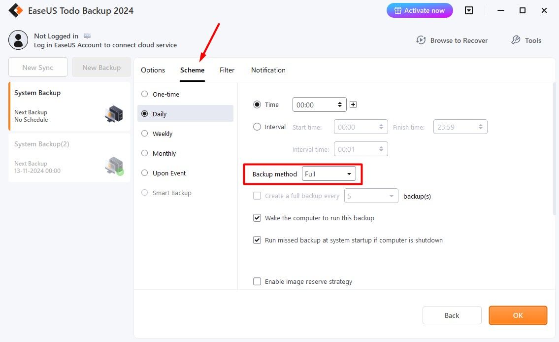 Scheme tab in EaseUS Todo Tool.