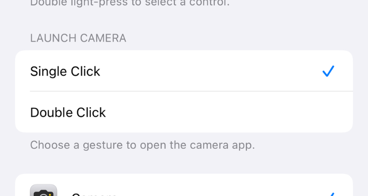 Screenshot of the Camera Control settings menu.