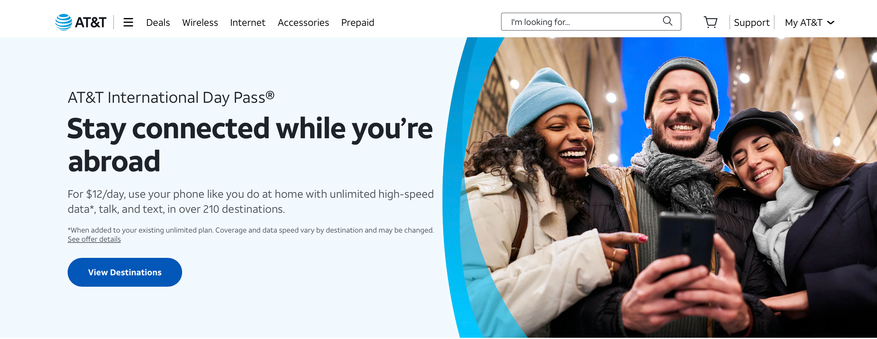 A screenshot of AT&T's International Day Pass page.