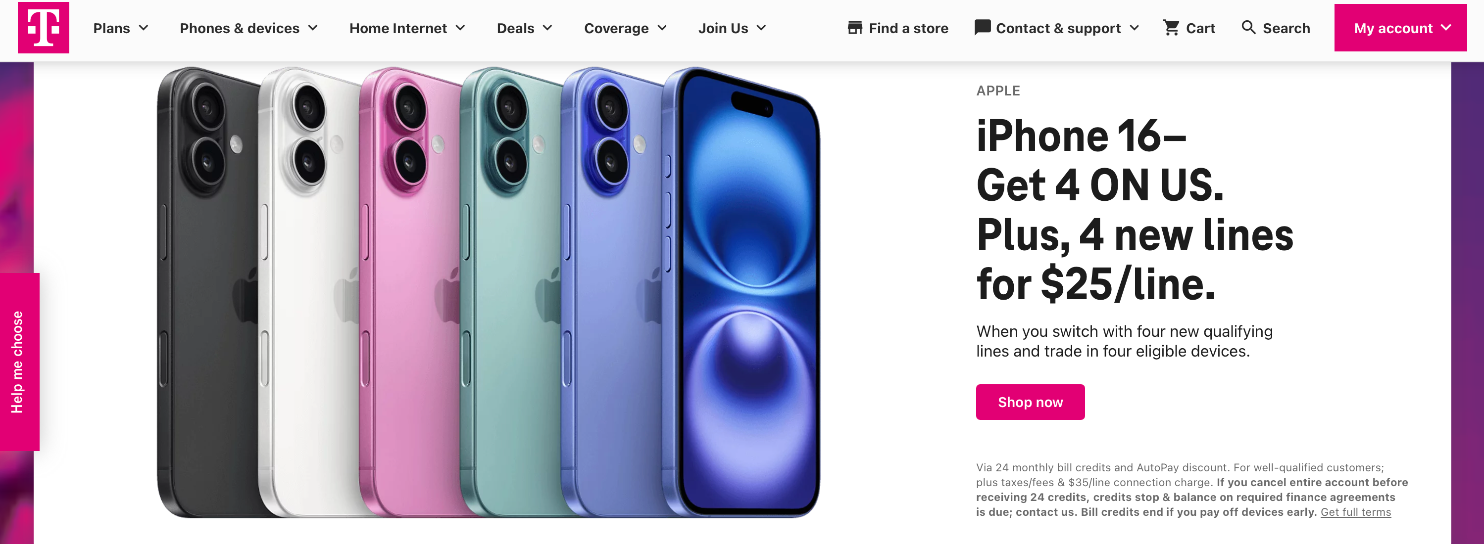 A screenshot of an iPhone 16 offer on the T-Mobile home page.