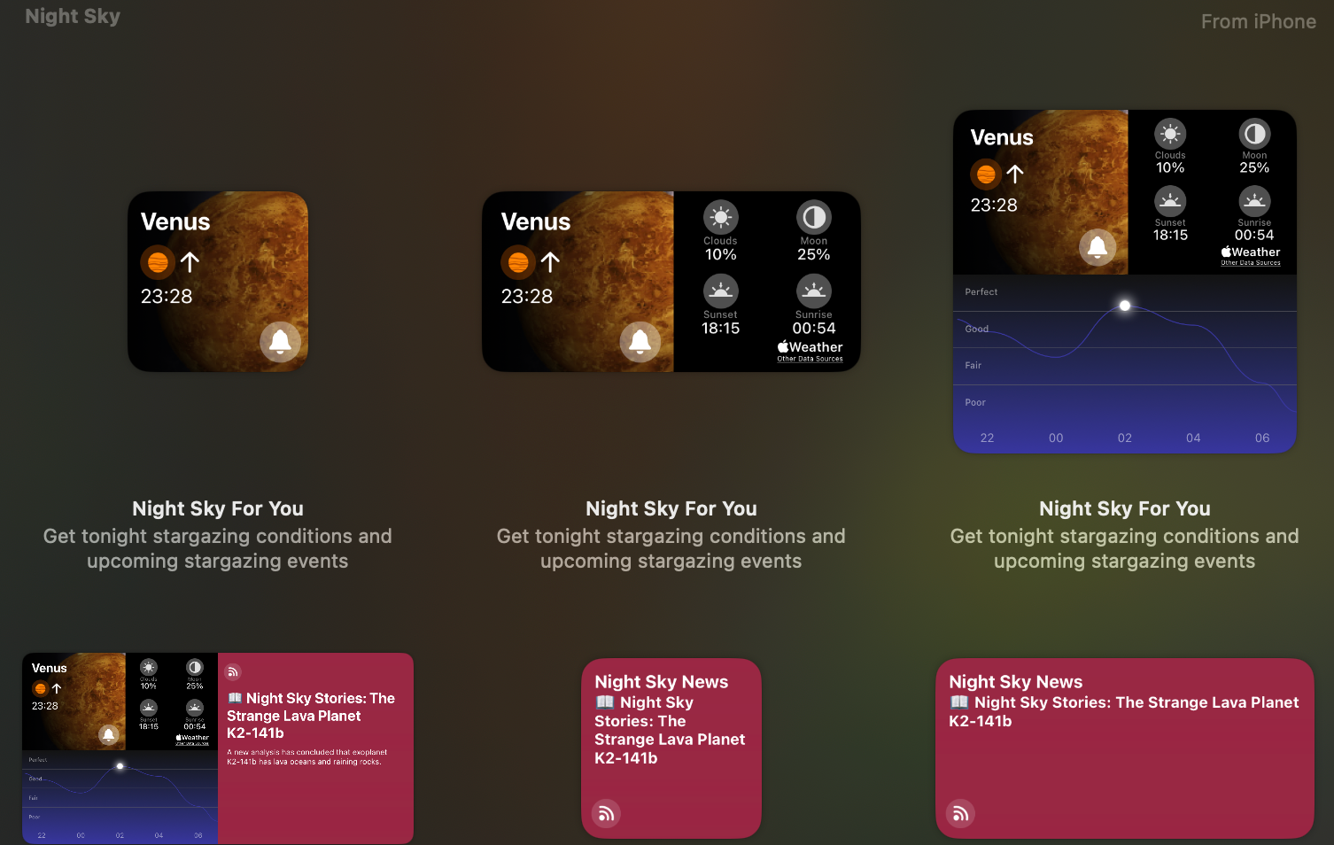 A screenshot of the Night Sky widget.