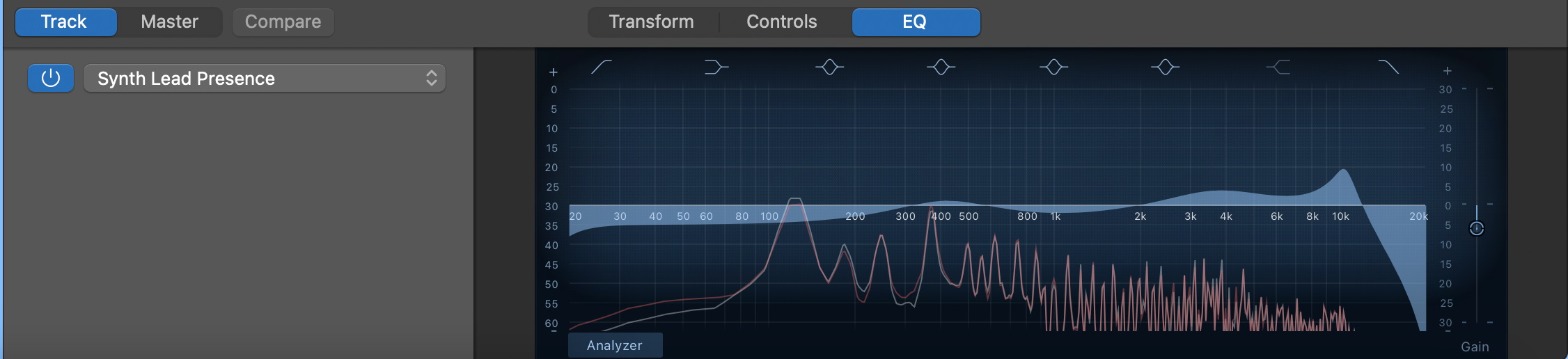 A screenshot of the equalizer plugin in GarageBand.