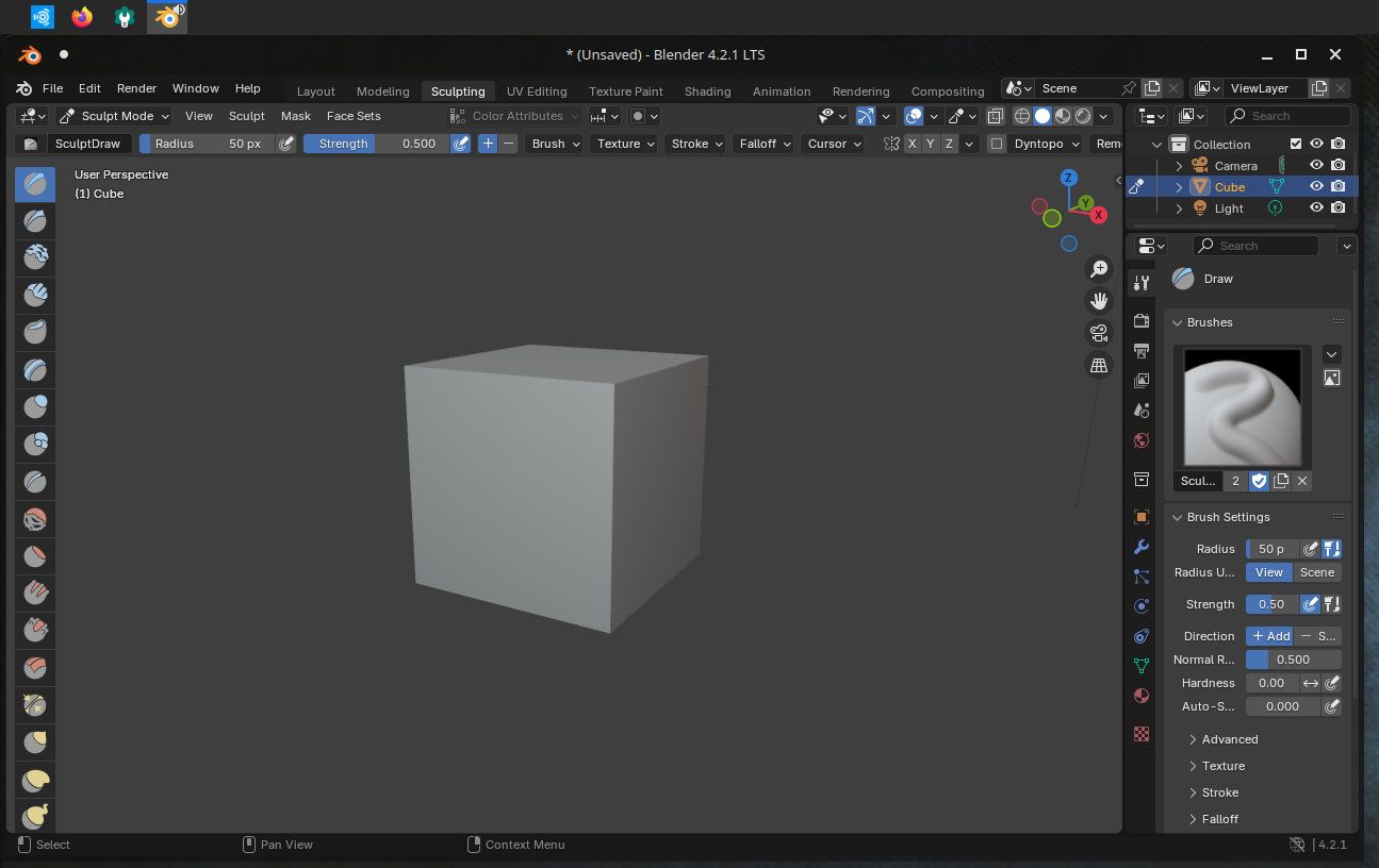 Screenshot of Blender running on Ubuntu Studio 24.10.