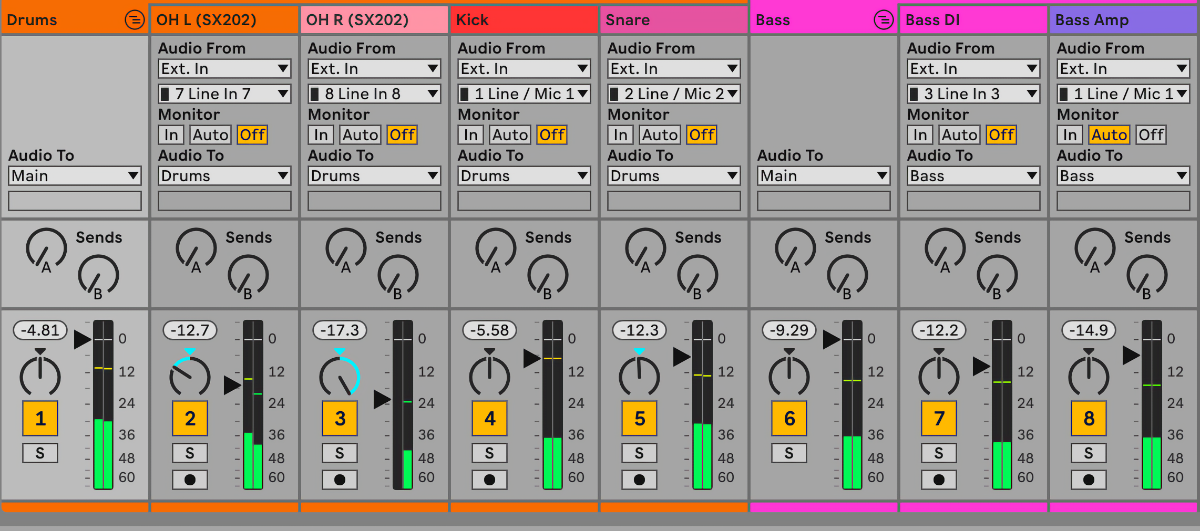 Screenshot of grouped tracks in Ableton Live 12.