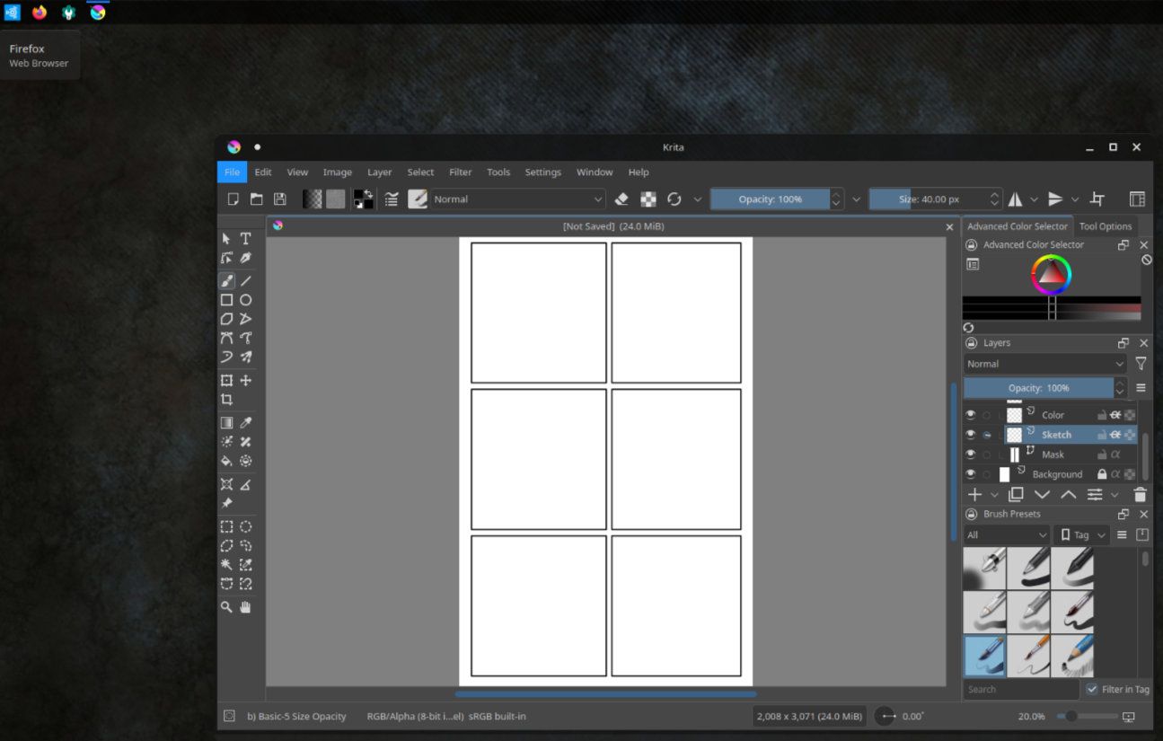 Screenshot of the Krita image editor running on Ubuntu Studio 24.10.