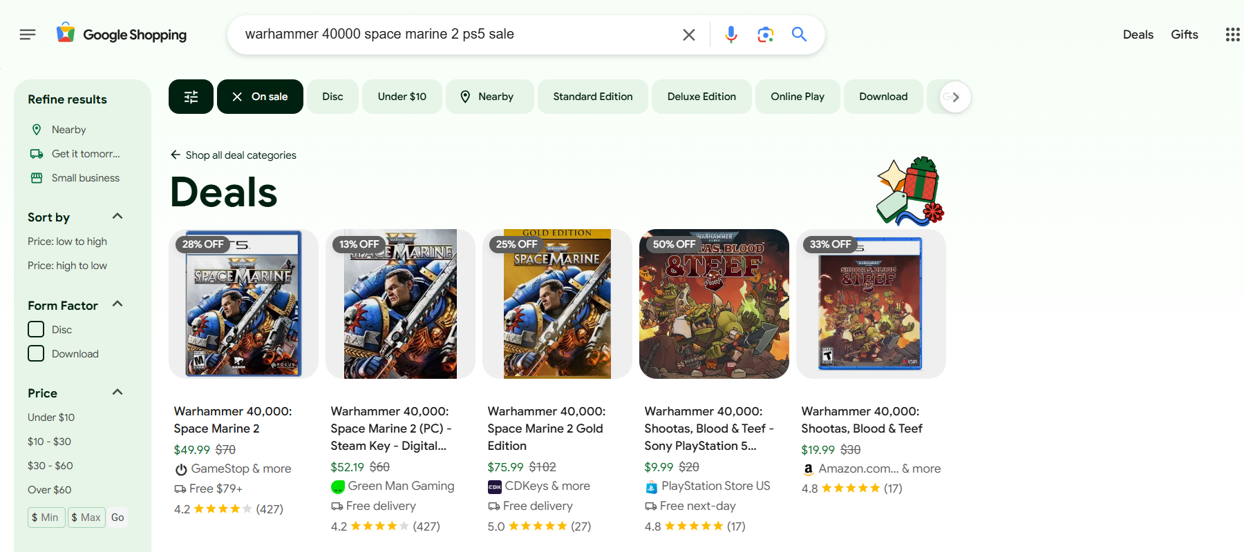 Deals for Warhammer 4K: Space Marine 2 on the Google Shopping page.